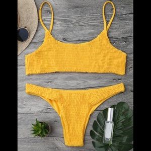 Zaful Yellow Ruched Bikini